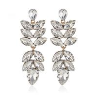 Zinc Alloy Rhinestone Drop Earring, gold color plated, fashion jewelry & for woman & with rhinestone, white 