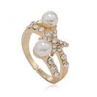 Rhinestone Zinc Alloy Finger Ring, with ABS Plastic Pearl, gold color plated, fashion jewelry & for woman & with rhinestone, two different colored, 17mm 