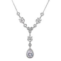 Brass Cubic Zirconia Necklace, with Cubic Zirconia, with 5cm extender chain, Teardrop, plated, for woman Approx 40 cm 