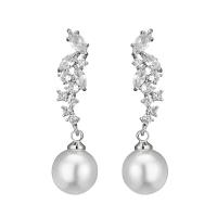 Cubic Zircon Brass Earring, with Cubic Zirconia & Plastic Pearl, Round, plated, for woman 