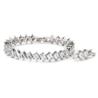 Cubic Zirconia Brass Bracelets, with Cubic Zirconia, Square, platinum plated, for woman, clear, 9mm Approx 18 cm 