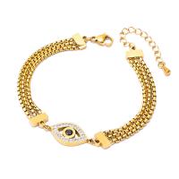 Evil Eye Jewelry Bracelet, 304 Stainless Steel, with 5cm extender chain, Vacuum Ion Plating, three layers & for woman & with rhinestone, golden Approx 16 cm 