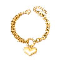 Stainless Steel Charm Bracelet, 304 Stainless Steel, with 4cm extender chain, Heart, Vacuum Ion Plating, Double Layer & for woman, golden Approx 16 cm 