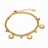 Stainless Steel Charm Bracelet, 304 Stainless Steel, with Shell, with 5.5cm extender chain, Sun, Vacuum Ion Plating, for woman, golden, 11mm Approx 16 cm 