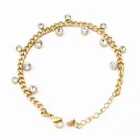 Stainless Steel Charm Bracelet, 304 Stainless Steel, with Cubic Zirconia, with 4.5cm extender chain, Flat Round, Vacuum Ion Plating, for woman, golden, 4mm,5mm Approx 16 cm 