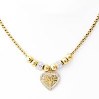Stainless Steel Jewelry Necklace, 304 Stainless Steel, with 5cm extender chain, Heart, Vacuum Ion Plating, for woman & with rhinestone, golden, 16mm Approx 40 cm 