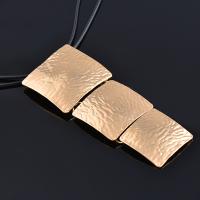 Brass Jewelry Necklace, with leather cord, with 5cm extender chain, Square, real gold plated, for woman Approx 43 cm 