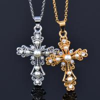 Stainless Steel Jewelry Necklace, 316L Stainless Steel, with Plastic Pearl, with 5cm extender chain, Cross, Vacuum Ion Plating, for woman Approx 37 cm 
