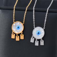 Evil Eye Jewelry Necklace, 316L Stainless Steel, with White Shell, with 5cm extender chain, Vacuum Ion Plating, for woman & enamel Approx 40 cm 
