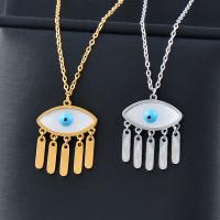 Evil Eye Jewelry Necklace, 316L Stainless Steel, with White Shell, with 5cm extender chain, Vacuum Ion Plating, for woman & enamel Approx 40 cm 