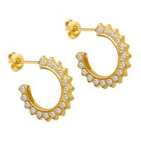 Titanium Steel Earrings, 18K gold plated, fashion jewelry & micro pave cubic zirconia & for woman, golden 