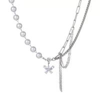 Plastic Pearl Necklace, Zinc Alloy, with Plastic Pearl, with 5cm extender chain, Butterfly, silver color plated, fashion jewelry & for woman & with rhinestone cm 