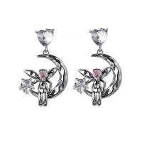 Resin Zinc Alloy Earring, with Cubic Zirconia & Resin, Angel, silver color plated, fashion jewelry & for woman, silver color 
