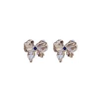 Zinc Alloy Stud Earring, Bowknot, silver color plated, fashion jewelry & for woman, silver color 