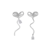 Asymmetric Earrings, Brass, Heart, silver color plated, fashion jewelry & for woman & with rhinestone, silver color  