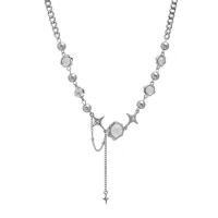 Titanium Steel Jewelry Necklace, with Glass Beads & Zinc Alloy, with 6.5cm extender chain, silver color plated, fashion jewelry & for woman, silver color cm 