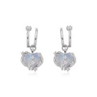 Resin Zinc Alloy Earring, with Resin, Heart, silver color plated, fashion jewelry & for woman, silver color 