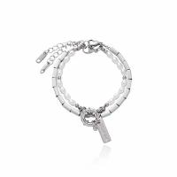 Bracelets de perles en plastique, laiton, avec perle de plastique, avec 3.5cm chaînes de rallonge, Placage de couleur argentée, 2 pièces & bijoux de mode & pour le couple, argent .5 cm, Vendu par fixé
