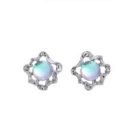 Glass Zinc Alloy Earring, with Sea Opal, silver color plated, fashion jewelry & for woman, silver color 