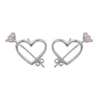 Cubic Zircon Brass Earring, with Cubic Zirconia, Heart, silver color plated, fashion jewelry & for woman, silver color 