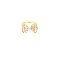 Цирконий Micro Pave Латунь палец кольцо, с Пластиковая жемчужина, Бантик, плакирован золотом, регулируемый & инкрустированное микро кубического циркония & Женский, размер:6-8, продается PC