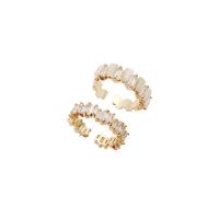 Цирконий Micro Pave Латунь палец кольцо, с кошачий глаз, плакированный настоящим золотом, 2 шт. & регулируемый & инкрустированное микро кубического циркония & Женский, размер:6-8, продается указан