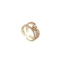Цирконий Micro Pave Латунь палец кольцо, плакированный настоящим золотом, регулируемый & инкрустированное микро кубического циркония & Женский, размер:6-8, продается PC