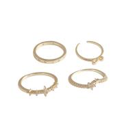 Brass Ring Set, real gold plated, 4 pieces & adjustable & micro pave cubic zirconia & for woman, US Ring .5-6.5 