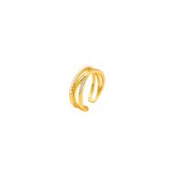 Цирконий Micro Pave Латунь палец кольцо, с Пластиковая жемчужина, плакирован золотом, регулируемый & инкрустированное микро кубического циркония & Женский, размер:6-8, продается PC