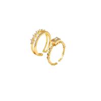 Цирконий Micro Pave Латунь палец кольцо, плакирован золотом, 2 шт. & регулируемый & инкрустированное микро кубического циркония & Женский, размер:6-8, продается указан