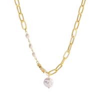 Collar de perlas de plástico, aleación de zinc, con Perlas plásticas, chapado en color dorado, Estilo coreano & para mujer, 15mm, longitud:aproximado 19.7 Inch, Vendido por UD