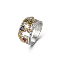 Латунное кольцо с стразами, Латунь, Геометрический узор, покрытый платиной, Женский & со стразами & отверстие размер:5.5, продается PC