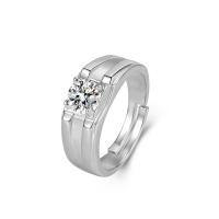 Cubic Zircon Brass Finger Ring, Geometrical Pattern, platinum plated, adjustable & for man & with cubic zirconia, 8mm 