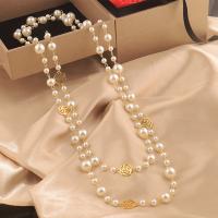 Пластиковый жемчужное ожерелье, Латунь, с Пластиковая жемчужина, плакирован золотом, ювелирные изделия моды & Женский, длина:Приблизительно 165 см, продается PC