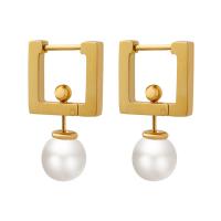Titanium Steel Earrings, with Plastic Pearl, plated, fashion jewelry & for woman 13*23mm,8mm 