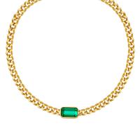 Collar de la joyería de titanio, Partículas de acero, con Piedra de vidrio, con 1.97inch extender cadena, chapado, diferentes estilos para la opción & para mujer, dorado, 6mm,9*26mm, longitud:aproximado 5.9 Inch, aproximado 15.75 Inch, Vendido por UD