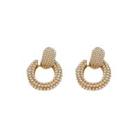 Brass Drop Earring, with Plastic Pearl, Donut, gold color plated, fashion jewelry & for woman, golden 