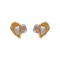 Boucles d'oreilles en laiton zircon cubique, avec zircon cubique, Placage de couleur d'or, bijoux de mode & pour femme Vendu par paire