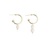 Freshwater Pearl Brass Earring, with Freshwater Pearl, gold color plated, fashion jewelry & for woman, golden 