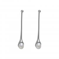Brass Drop Earring, with Shell Pearl, platinum color plated, fashion jewelry & for woman, platinum color 