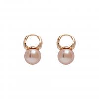 Brass Drop Earring, with Plastic Pearl, Round, Plating champagne gold, fashion jewelry & for woman 