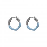 Brass Drop Earring, Donut, platinum color plated, fashion jewelry & for woman & enamel, blue 