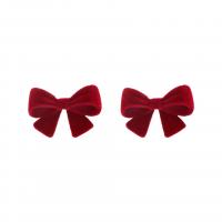 Zinc Alloy Stud Earring, Flocking Fabric, with Zinc Alloy, Bowknot, fashion jewelry & for woman, red 