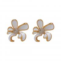 Cubic Zirconia Micro Pave Brass Earring, Flower, gold color plated, fashion jewelry & micro pave cubic zirconia & for woman & enamel 