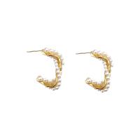 Boucles d'oreilles d'eau douce de Perle , laiton, avec perle d'eau douce cultivée, Placage de couleur d'or, bijoux de mode & pour femme Vendu par paire