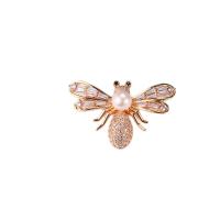 Freshwater Pearl Brooch, Copper Alloy, Bee, gold color plated, micro pave cubic zirconia & for woman 