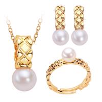 Brass Freshwater Pearl Jewelry Sets, with Freshwater Pearl, 18K gold plated & for woman 