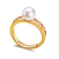 Cultured Freshwater Pearl Finger Ring, Brass, with Freshwater Pearl, Bee, plated, Adjustable & micro pave cubic zirconia & for woman 