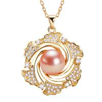 Freshwater Pearl Brass Necklace, with Copper Alloy, with 1.96 inch extender chain, gold color plated, micro pave cubic zirconia & for woman 8mm Approx 15.75 Inch 