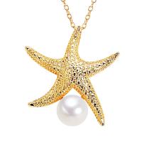 Freshwater Pearl Brass Necklace, with Copper Alloy, with 1.96 inch extender chain, Starfish, plated, for woman Approx 15.75 Inch 